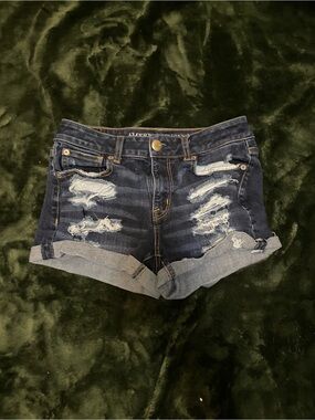 American Eagle Outfitters Dark Blue Distressed Denim Shorts
